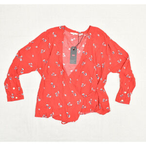 NEW Levi's Women's Wrap Blouse V Neck Long Sleeve Top Viscose Red Size L